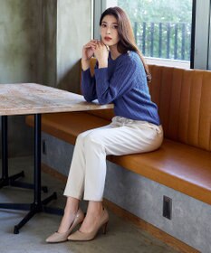 Tiaclasse L 【洗える】肩ボタンケーブルニットトップス