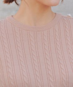 Tiaclasse L 【洗える】肩ボタンケーブルニットトップス