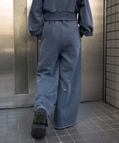 WEGO 【ウエストゴム】ダメージスウェットワイドパンツ