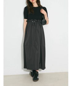 Green Parks ランタン型ニットドッキングタフタワンピース