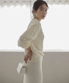 組曲 【WEB限定カラーあり】透かし編みバルキーボーダー柄ニット