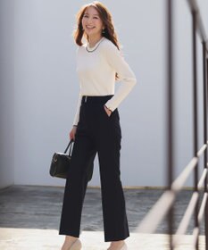 ANY SIS 褒めらレディストレッチ セミフレア テーパードパンツ ネイビー