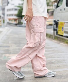 WEGO 【ウエストゴム/MLサイズ展開】ナイロンイージーカーゴパンツ