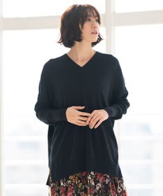 自由区 【WEB限定カラー有/洗える】コットンアセテート チュニック丈ニット