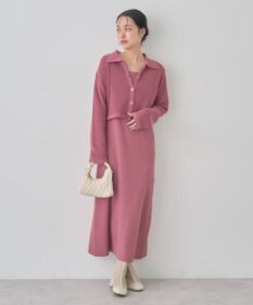 earth music&ecology ＳＥＴ２点襟付きカーディガン＋ニットワンピース