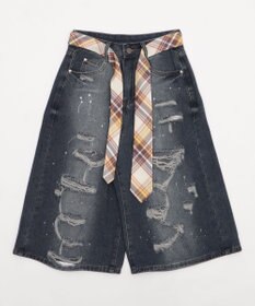 WEGO タイ付きダメージハーフデニムパンツ