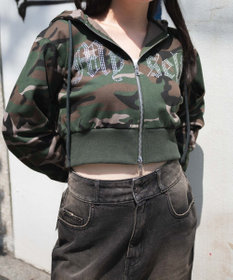 WEGO ラインストーンWジップショートパーカー