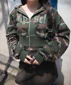 WEGO ラインストーンWジップショートパーカー