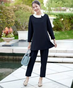 Tiaclasse 【ストレッチジョーゼット】スリットテーパードパンツ