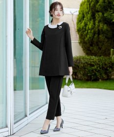 Tiaclasse 【ストレッチジョーゼット】スリットテーパードパンツ