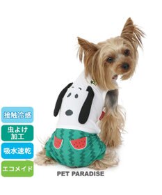 PET PARADISE 犬の服 春夏 ひんやり クール 接触冷感 虫よけ スヌーピー スイカ柄 パンツ つなぎ 【小型犬】