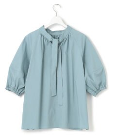 23区 L 【一部店舗限定/洗える】ハイカウントウェザーストレッチ ボウタイ付き ランタンスリーブ ブラウス