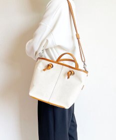 Hekhèr Le Style de Vie 【日本製 / 2WAY】コットンキャンバス×シュリンクレザー ノットハンドバッグ medium