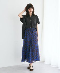 YECCA VECCA アート柄シアーロングスカート