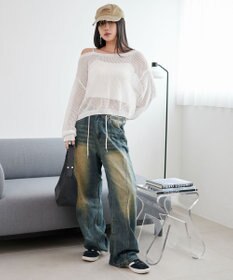 WEGO 2WAYオフショルメッシュニット