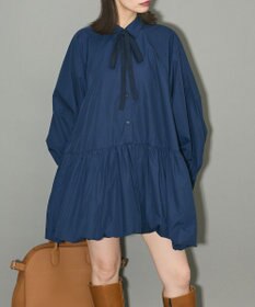 Green Parks ボウタイリボン付裾バルーンシャツワンピースⅡ