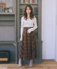 earth music&ecology バックレースアップチェックスカート