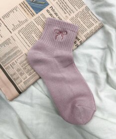 WEGO リボン刺繍アンクルパイルソックス