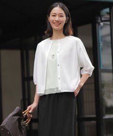 J.PRESS LADIES 【冷房対策に】シアードライトリコット クルーネック カーディガン ホワイト系