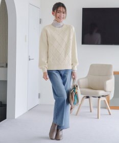 Tiaclasse ダイヤ柄パール付きニットプルオーバー