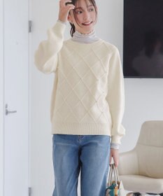 Tiaclasse ダイヤ柄パール付きニットプルオーバー