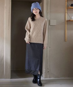 Tiaclasse ダイヤ柄パール付きニットプルオーバー