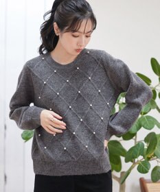 Tiaclasse ダイヤ柄パール付きニットプルオーバー