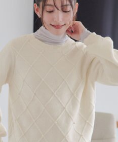 Tiaclasse ダイヤ柄パール付きニットプルオーバー