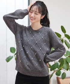 Tiaclasse ダイヤ柄パール付きニットプルオーバー