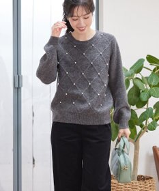 Tiaclasse ダイヤ柄パール付きニットプルオーバー