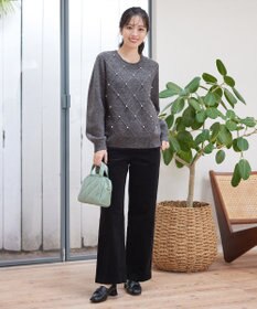 Tiaclasse ダイヤ柄パール付きニットプルオーバー