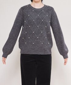 Tiaclasse ダイヤ柄パール付きニットプルオーバー