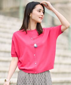 自由区 【前後着用可能】クレープストレッチドルマンスリーブ ニット ピンク