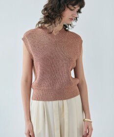 BEIGE， 【洗える・eclat 5月号掲載】VANDA / ラメ入りVネックノースリーブニット