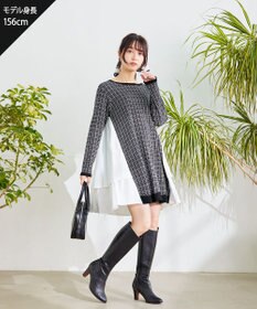 Tiaclasse 【洗える】ツイード2段フレアチュニックブラウス