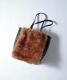 自由区 【カタログ掲載】ファーコンビ トートバッグ ブラック×キャメル