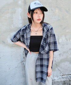 WEGO フードチェックBIGシャツ（S）