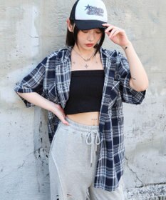 WEGO フードチェックBIGシャツ（S）