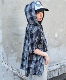 WEGO フードチェックBIGシャツ（S）