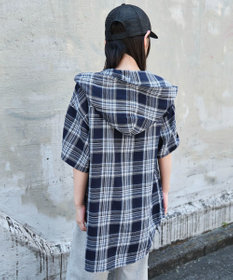 WEGO フードチェックBIGシャツ（S）