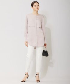 ICB 【洗える】 サテンクレープ ノーカラーブラウス