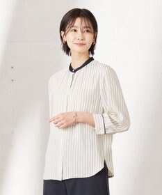 J.PRESS LADIES 【洗える】 バックサテンランダムストライプ バンドカラー ブラウス