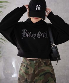 WEGO ラインストーンショートプルパーカー