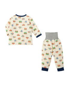 MIKI HOUSE HOT BISCUITS 【80-120cm】 あったかキルト素材 乗り物柄 腹巻き付き長袖パジャマ