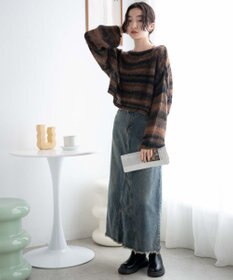 WEGO 段染めボーダーモヘアライクニット