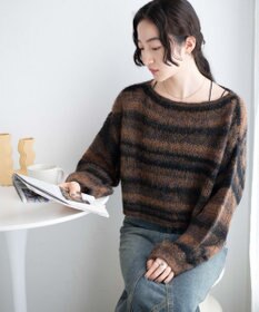 WEGO 段染めボーダーモヘアライクニット