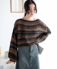 WEGO 段染めボーダーモヘアライクニット