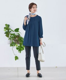 Tiaclasse 【新色追加・洗える】裏起毛ジョーゼット胸元タックチュニックブラウス