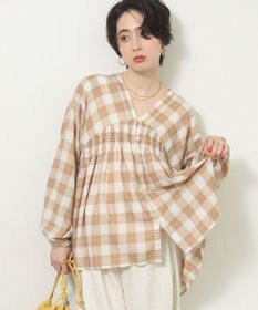 Green Parks 【しゃれシャツ】イージーケアＶネックチェックブラウス