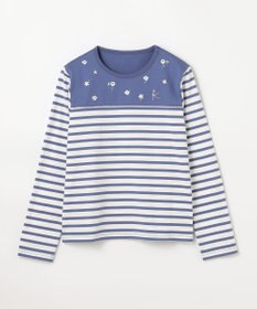 組曲 KIDS 【150-160㎝】フラワー刺繍ボーダー Tシャツ